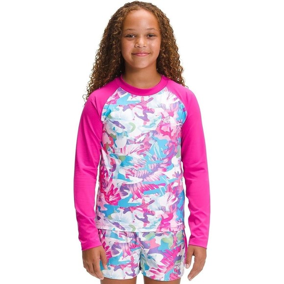 THE NORTH FACE Long Sleeve Sun Tee Youth Girls L 14-16 Pink Rashguard NEW